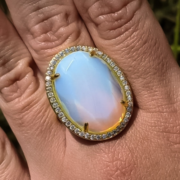 14k Gold Opal Gemstone Adjustable Statement Ring Plated in 14k Gold - Picture 12 of 16